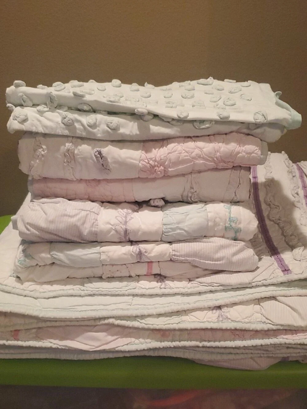Pottery Barn Kids White Full/Queen Quilt with Pastel Blue and Lavender Accents